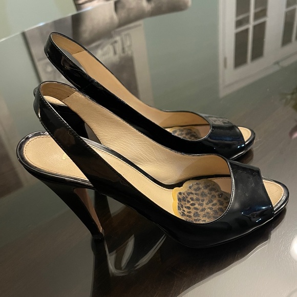 Authentic Prada Black Patent Leather Peep Toe Slingback Heels w/ Dust Bag - Picture 2 of 7